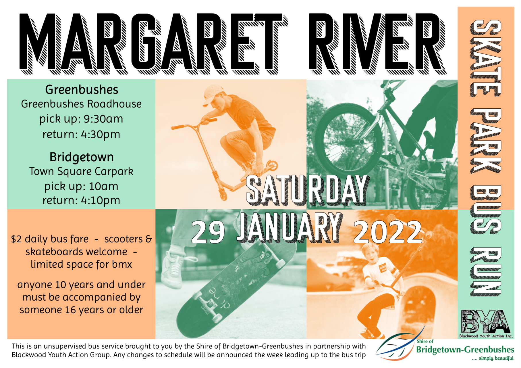 Margaret River skate park bus run promotional poster