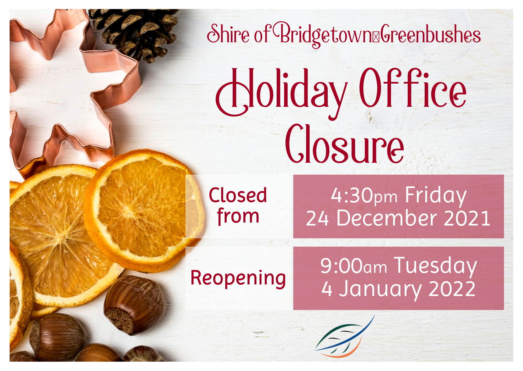 Shire Office Holiday Closure promotional poster
