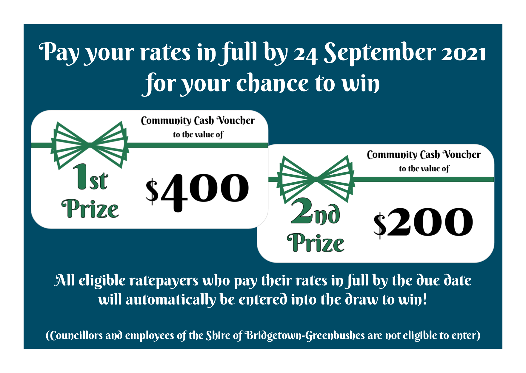 Pay your rates by 24 September for your chance to win!