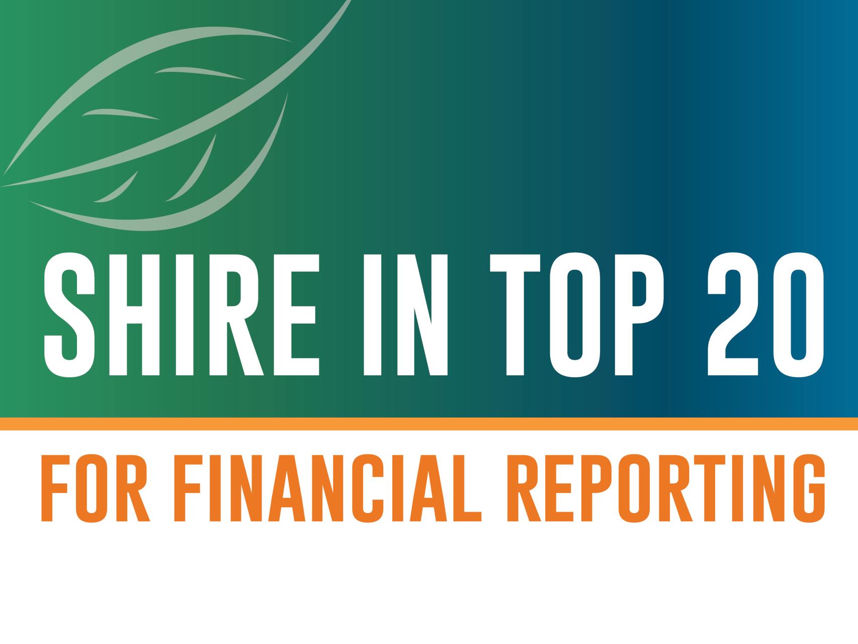 Shire in Top 20 for Financial Reporting